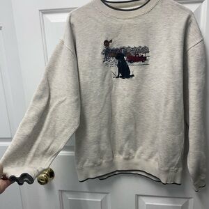 Cream Crewneck Sweater with Black Labrador Embroidery